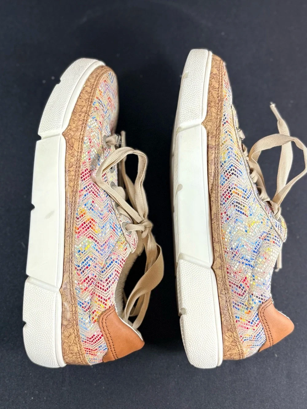 Ara Multi-Color Woven Platform Sneakers with Tan Accents